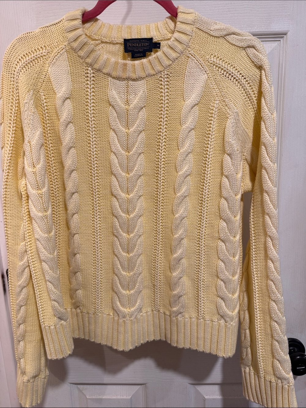 Pendleton Pale Yellow Cable-Knit Crewneck Sweater